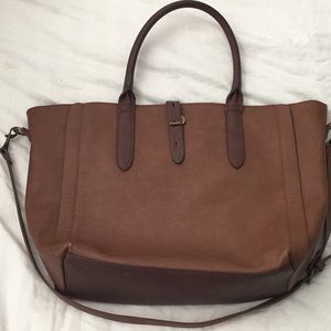 Brown faux leather tote bag